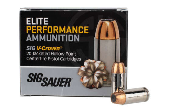 Sig Sauer Elite Performance V-Crown 40 S&W 165gr JHP Ammo comes in a box of 20